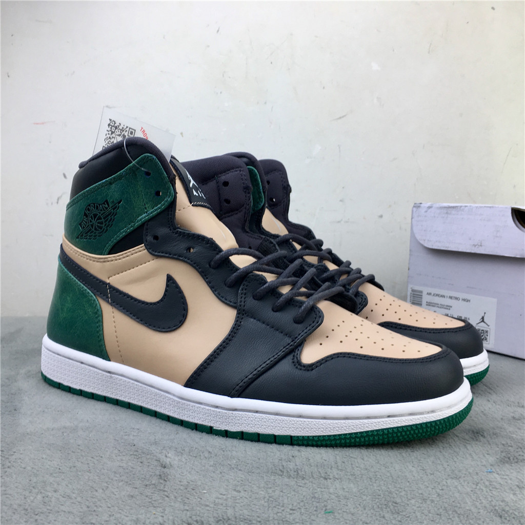2020 Air Jordan 1 Retro High Black Beign Green Shoes